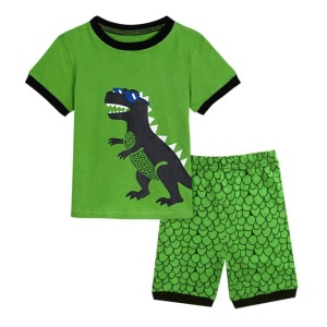 Maglietta e pantaloncini alla moda da ragazzo con dinosauro verde
