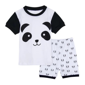 Pigiama panda bianco e nero con polo e pantaloncini