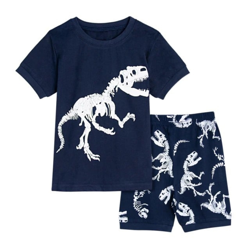 Maglietta polo blu e pantaloncini con disegno di dinosauro in pigiama di altissima qualità e alla moda