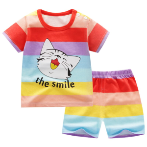 Pigiama estivo a righe arcobaleno per bambini in cotone alla moda