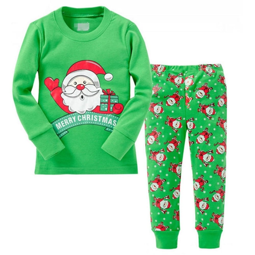 Set di pigiami verdi con Babbo Natale per bambini alla moda