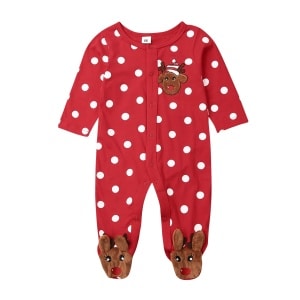 Pagliaccetto unisex rosso con cervo di Natale per neonati, bambini e bambine da 0 a 18 mesi, punto rosso e bianco, molto alla moda