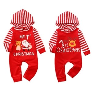 Tuta natalizia con cappuccio rosso alla moda per bambini e bambine neonati