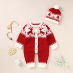 Set natalizio lavorato a maglia per neonati da 0 a 18 mesi, bambini e bambine, con una cuffietta alla moda