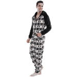 Completo pigiama da uomo in flanella nera stampata, molto alla moda, di altissima qualità