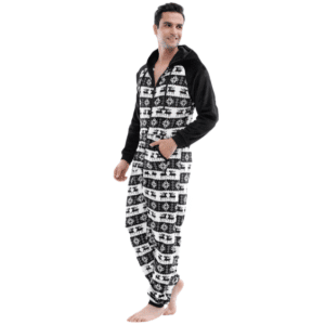 Completo pigiama da uomo in flanella nera stampata, molto alla moda, di altissima qualità