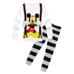 Set pigiama Mickey con pantaloni a righe bianche, nere e grigie