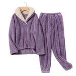 Set pigiama invernale da donna in pile viola con cintura alla moda