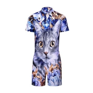 Completo pigiama a maniche corte con stampa di gatti alla moda