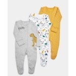 Completo pigiama 3 pezzi per neonato con disegno di dinosauro e sfondo grigio